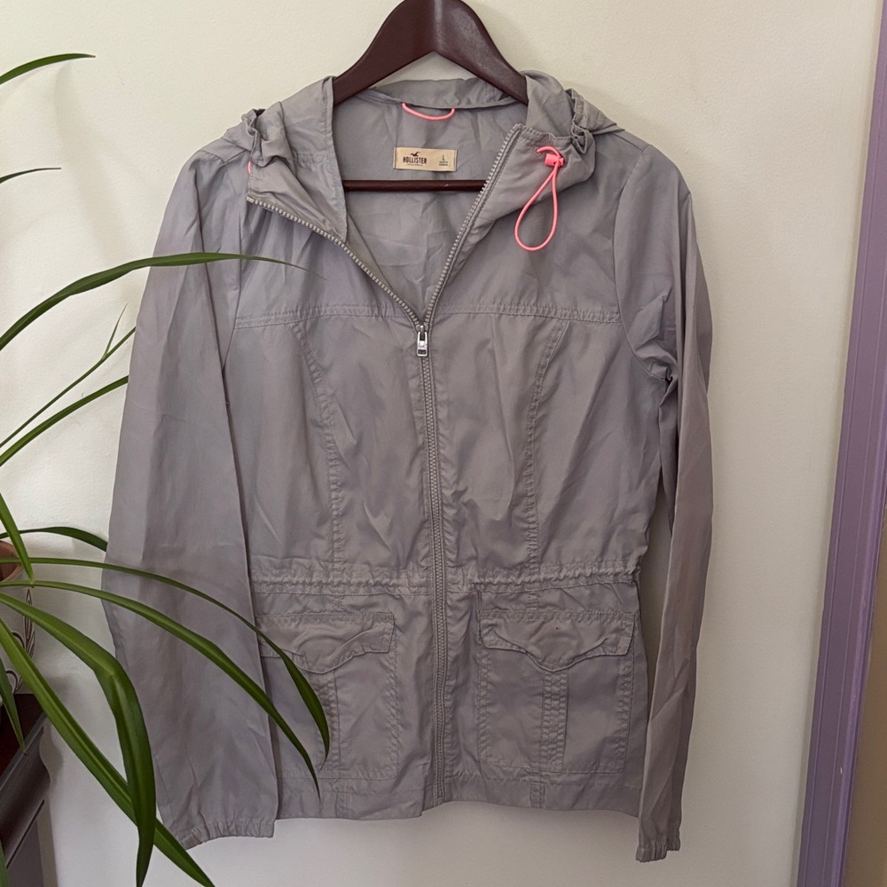Hollister Women's Gray Utility Jacket with Pink Accents